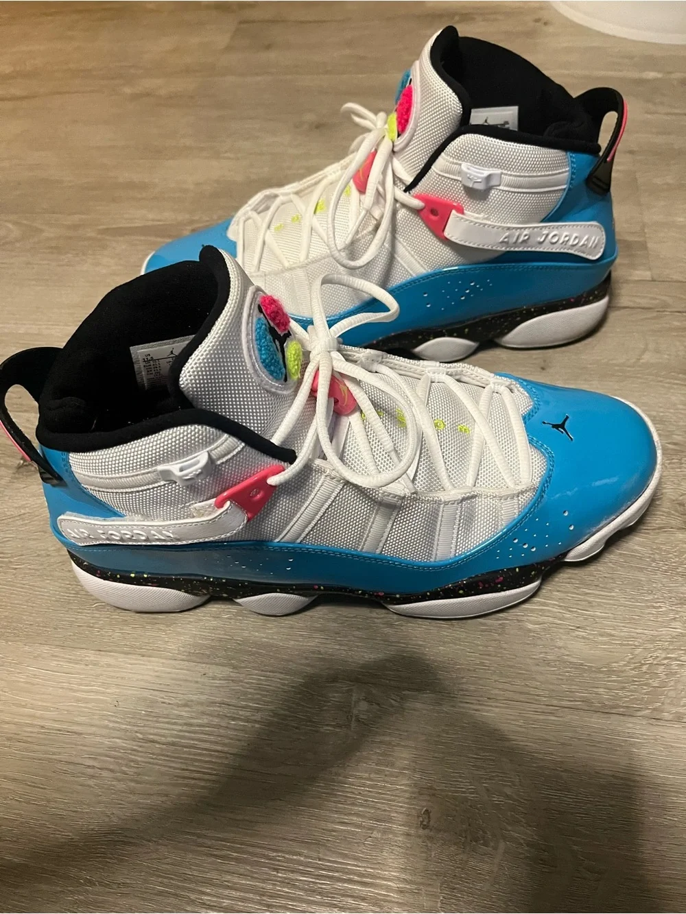 Jordan 6 Rings Blue Fury Cyber Pink Mid Top Basketball Sneakers White Blue Pink